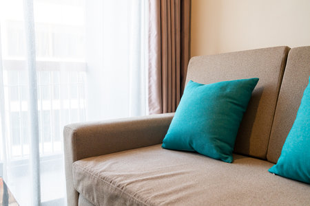comfortable pillows decoration on sofa in living roomの写真素材