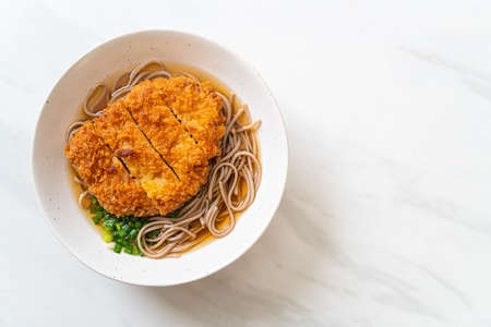 Soba ramen noodle with Japanese fried pork cutlet (tonkatsu) - Asian food style