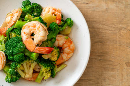 stir-fried broccoli with shrimps - homemade food styleの写真素材