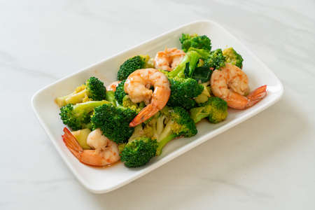stir-fried broccoli with shrimps - homemade food styleの写真素材