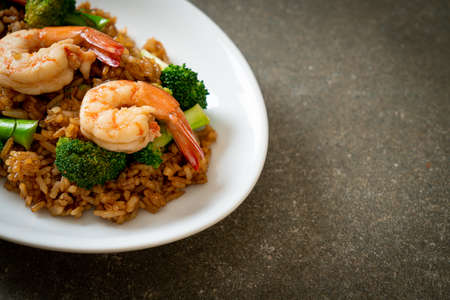 fried rice with broccoli and shrimps - Homemade food styleの写真素材