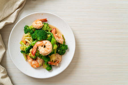 stir-fried broccoli with shrimps - homemade food styleの写真素材