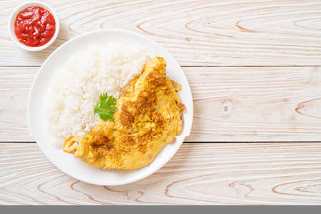 Omelet or Omelette with Rice and Ketchupの写真素材