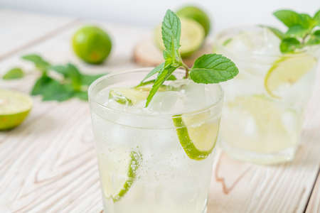 iced lime soda with mint - refreshing drinkの写真素材