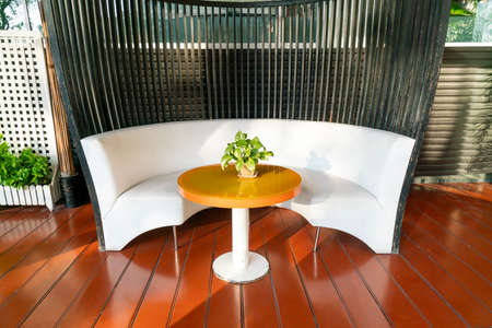 empty outdoor patio deck and chair on balconyの写真素材