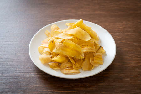 Crispy Banana Chips - fried or baked sliced bananaの写真素材