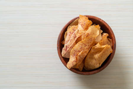 Crispy Taro Chips - fried or baked sliced taroの写真素材