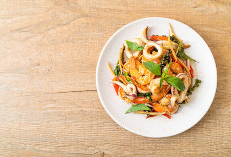 stir fried spicy sea food (Pad Cha Talay) - Thai food styleの写真素材