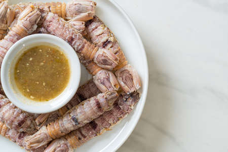 steamed crayfish or mantis shrimps or stomatopods with spicy seafood sauce
