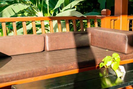 comfortable pillow decoration on sofa at balcony areaの写真素材