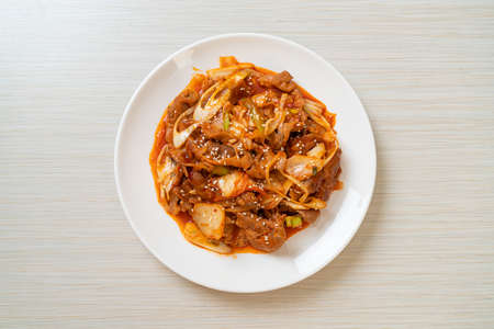 stir-fried pork with Korean spicy paste and kimchi - Korean food styleの写真素材