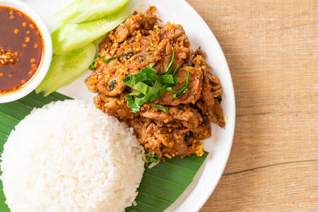 spicy grilled pork with rice and spicy sauce in Asian styleの写真素材