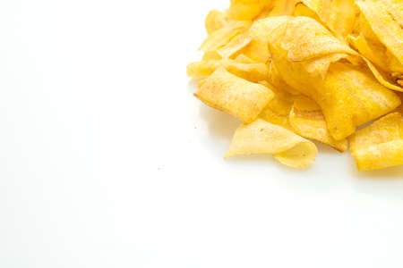 Banana Chips isolated on white backgroundの写真素材