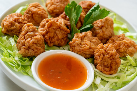 Boiled Shrimp Balls with Spicy Dipping Sauceの写真素材