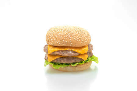 pork hamburger or pork burger with cheese isolated on white backgroundの写真素材