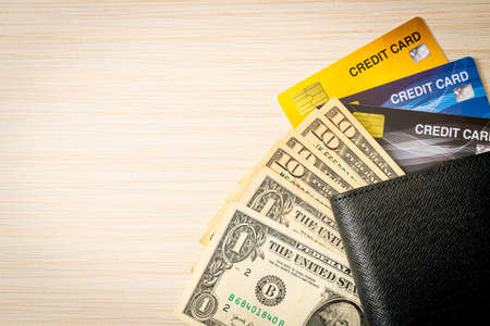 wallet with money and credit card - Economy and finance concept