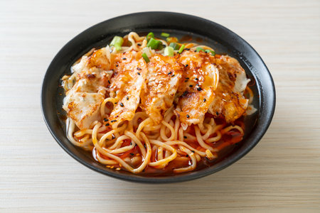 Ramen noodles with gyoza or pork dumplings - Asian food styleの写真素材