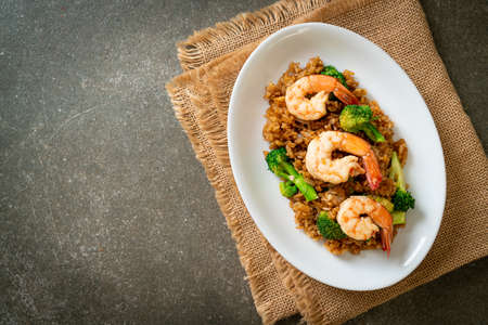 fried rice with broccoli and shrimps - Homemade food styleの写真素材