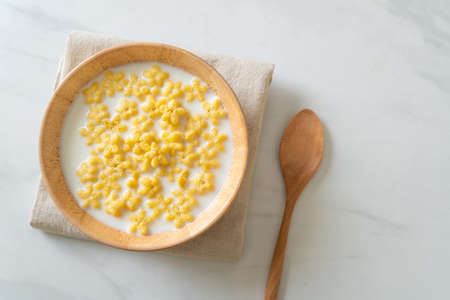 whole grain cereals with fresh milk for breakfastの写真素材