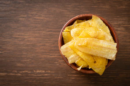 Crispy Banana Chips - fried or baked sliced bananaの写真素材