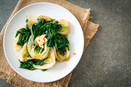 baby Chinese cabbage with oyster sauce and garlic - Asian food style