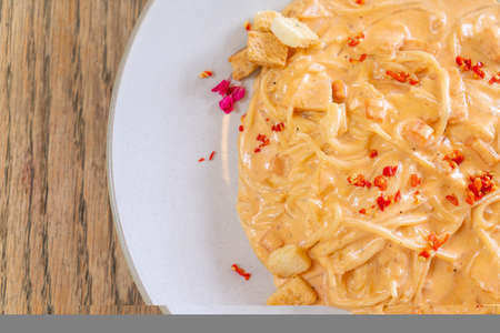 spaghetti salmon cream sauce - Italian food styleの写真素材