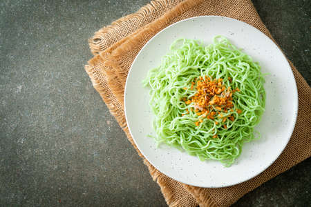green jade noodle with garlic on plate