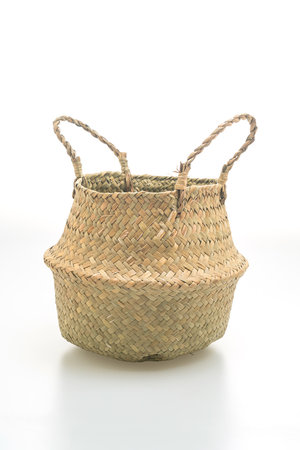 wicker basket on white backgroundの写真素材