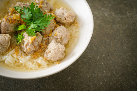 Homemade Boiled Rice with Pork Bowlの写真素材