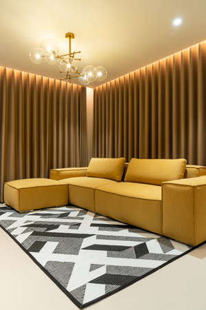 empty golden mustard sofa in living room