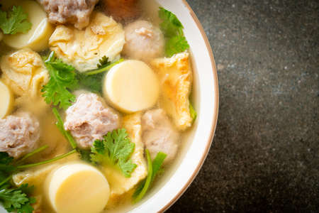 fried egg soup or omelet soup with minced porkの写真素材