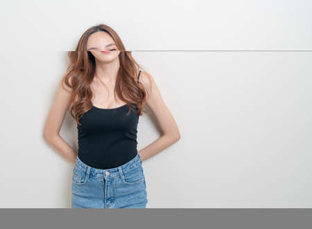 portrait beautiful Asian woman lonely on white background