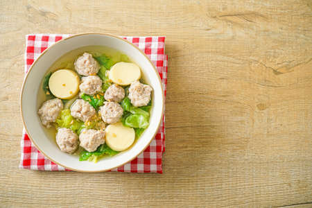 Homemade Clear Soup with Tofu and Minced Pork Bowlの写真素材