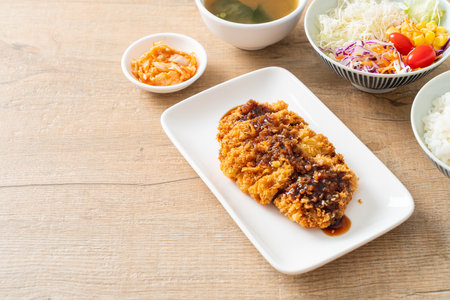 Tonkatsu - Japanese pork cutlet deep fried with rice set - Japanese food styleの写真素材