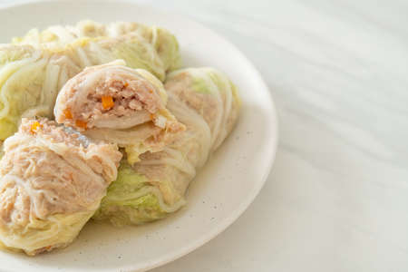 Homemade Minced Pork Wrapped in Chinese Cabbage or Steamed Cabbage Stuff Mince Porkの写真素材