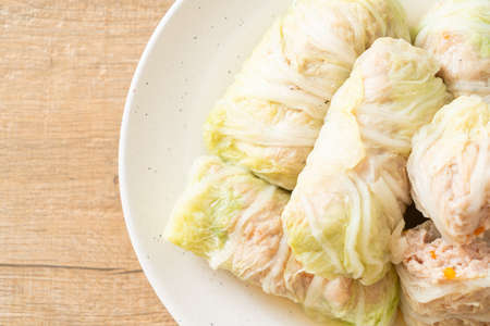 Homemade Minced Pork Wrapped in Chinese Cabbage or Steamed Cabbage Stuff Mince Porkの写真素材