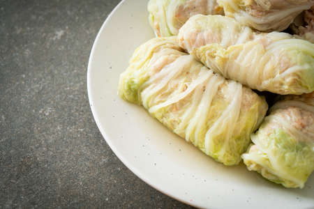 Homemade Minced Pork Wrapped in Chinese Cabbage or Steamed Cabbage Stuff Mince Porkの写真素材