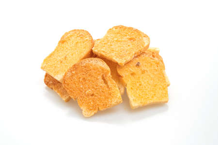 baked crispy bread with butter and sugar isolated on white background