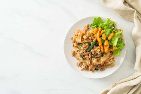 Stir-fried noodle with minced chicken and basil - Asian food styleの写真素材