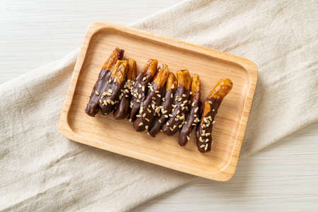 solar sun dried banana chocolate coating or banana dipped chocolate