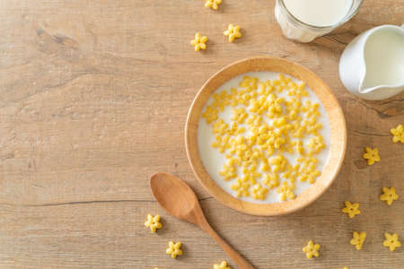 whole grain cereals with fresh milk for breakfastの写真素材