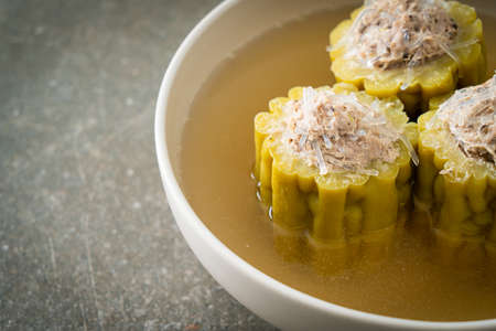 Stuffed bitter gourd with seasoned minced pork and vermicelli soup bowl