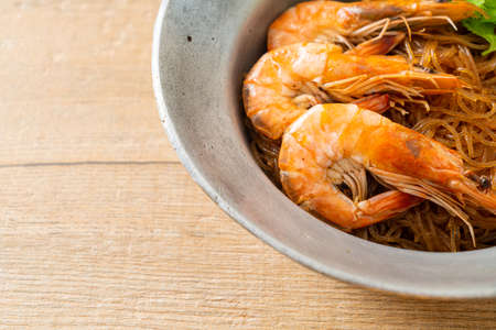 Casseroled or Baked Shrimp with Glass Noodles or Shrimp potted with vermicelliの写真素材