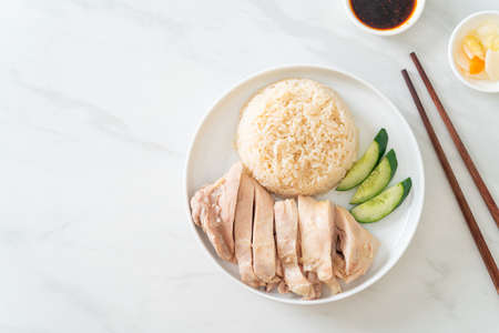 Hainanese chicken rice or rice steamed with chicken soup - Asian food styleの写真素材