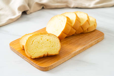 sweet potatoes bread sliced on wood board
