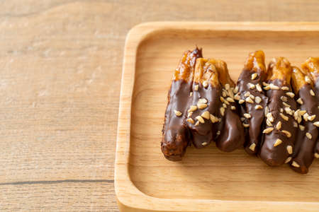 solar sun dried banana chocolate coating or banana dipped chocolate