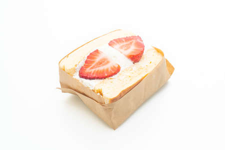 pancake sandwich strawberry fresh cream isolated on white backgroundの写真素材