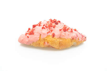croissant with strawberry chocolate sauce isolated on white background