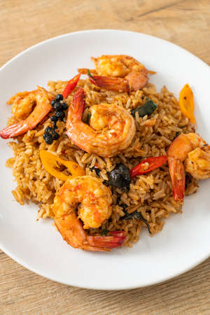 shrimps fried rice with herbs and spices - Asian food styleの写真素材