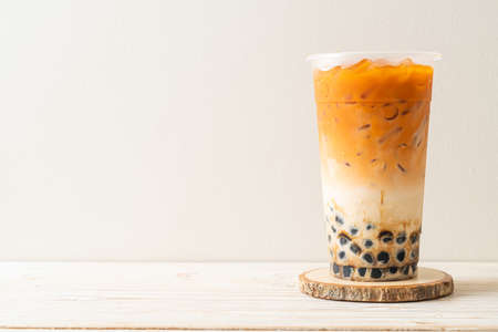 Thai milk tea with bubble brown sugarの写真素材